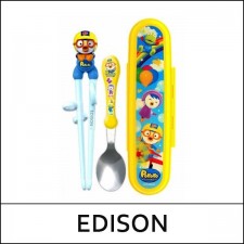 [EDISON] ⓐ Pororo Spoon and Chopstick and Case Set / Yellow Case / Right Handed / 부피무게